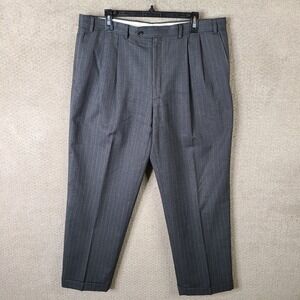 Chaps Pants Mens 38x30 Gray Pinstripe Wool Dress Trouser Pleated‎ Cuffed